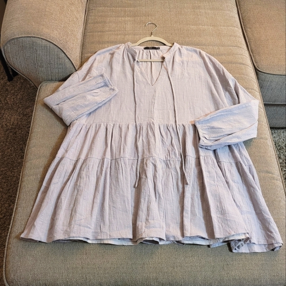 FATE Light Gray Boho Babydoll Oversized Cottage Festive Casual Mini Dress